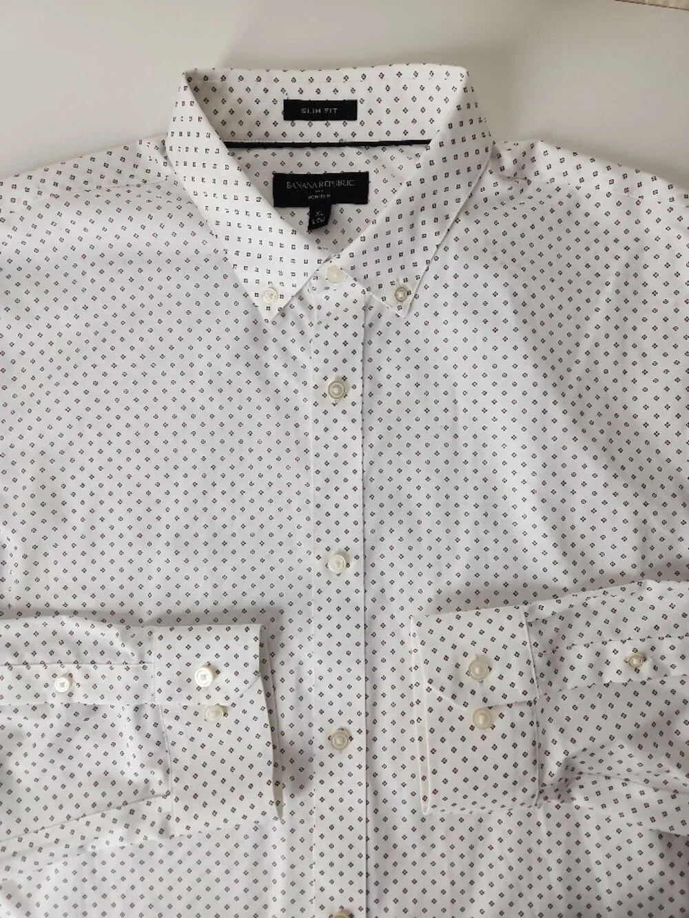 Banana Republic Slim Fit Non-Iron long sleeves shirt white floral geo men's XL